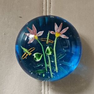Blue Floral Glass Paperweight